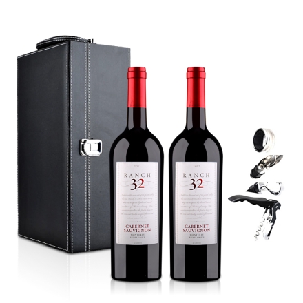 美国32领域庄园赤霞珠干红葡萄酒750ml双支皮盒装