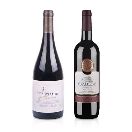 智利迈坡精品奉献系列西拉小西拉干红葡萄酒+法国高卢骑士干红葡萄酒