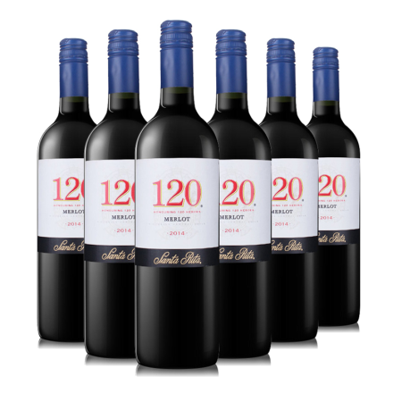 智利进口 桑塔丽塔120梅洛干红葡萄酒 750ml*6