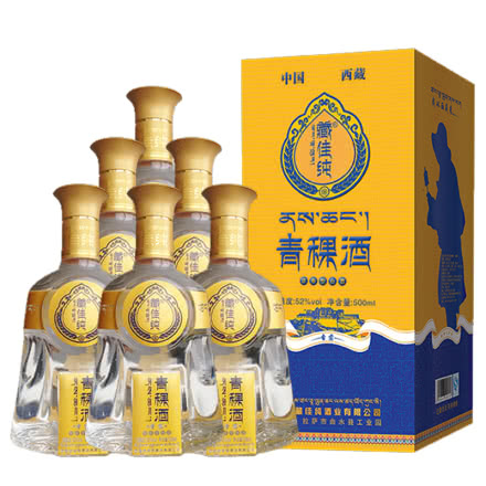 西藏特产 藏佳纯圣露青稞酒52度浓香型白酒500ml（6瓶装）