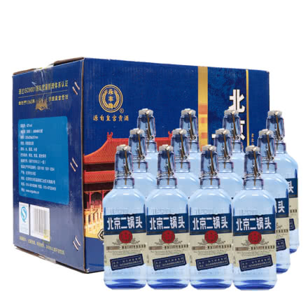42°北京永丰二锅头蓝瓶方瓶500ml（12瓶装）白酒整箱