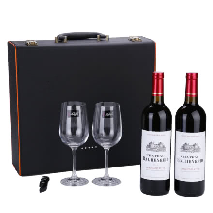 【礼盒】法国红酒法国宝亨利德干红葡萄酒(双支皮盒带杯装）750ml*2