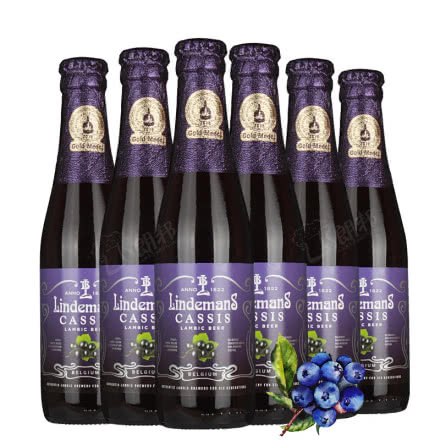 比利时进口啤酒Lindemans林德曼蓝莓水果味啤酒250ml（6瓶装）
