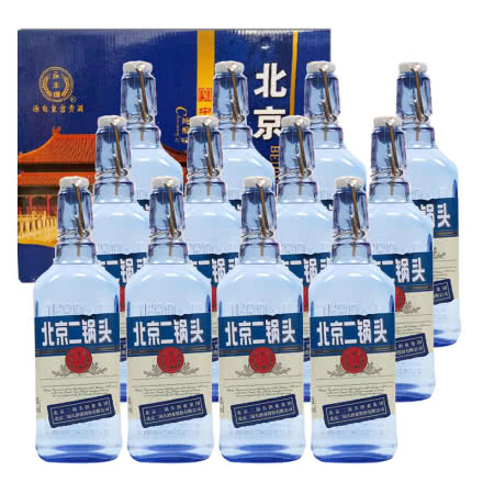42°永丰牌北京二锅头出口型小方瓶蓝瓶清香型白酒 500ml（12瓶装）整箱