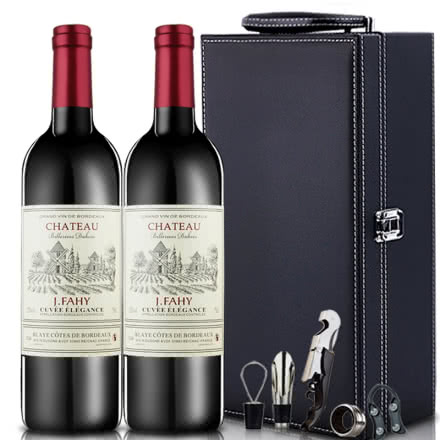 法国原瓶进口红酒干红葡萄酒诺一古堡750ml*2送皮盒