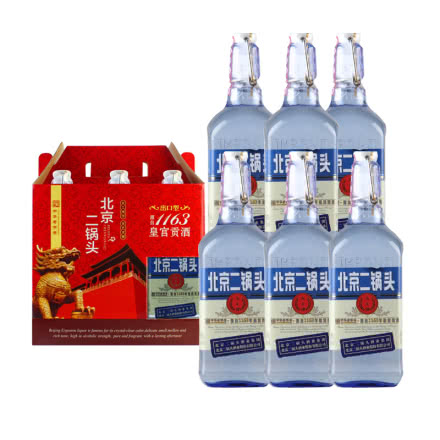 42°永丰北京二锅头蓝瓶出口型小方瓶 清香型白酒 500ml* 6（蓝瓶礼盒装）