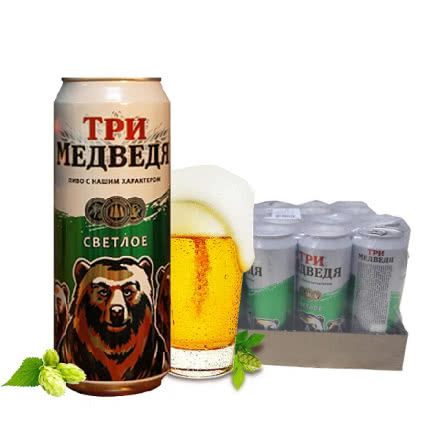 俄罗斯原装进口三只熊啤酒小麦精酿易拉罐听装450ml*12听
