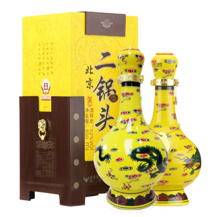52°牛栏山北京二锅头白酒 经典黄龙 清香型酒500ml*2瓶（礼盒装）