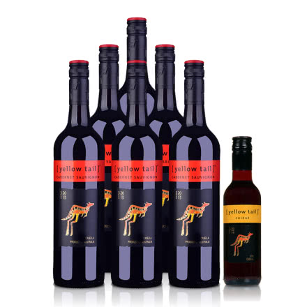 澳洲整箱红酒澳大利亚黄尾袋鼠加本力苏维翁红葡萄酒（6瓶装）+西拉红葡萄酒187ml