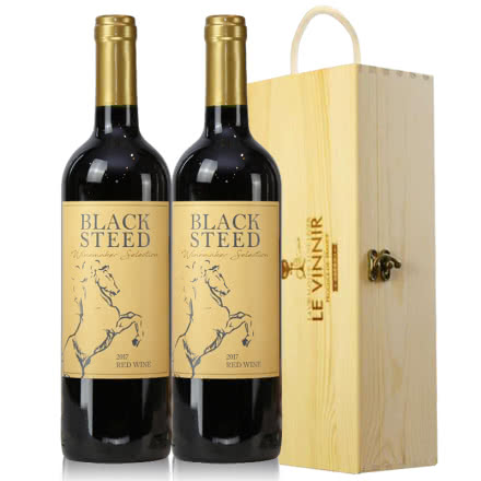 智利红酒（原瓶进口）黑马干红葡萄酒双支木盒礼盒装750ml*2