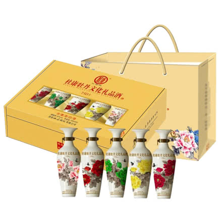 52°杜康牡丹文化礼品酒MD5浓香型白酒100ml*5瓶礼盒装