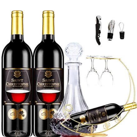 法国红酒（原瓶进口）波尔多法定产区圣斯塔菲干红葡萄酒750ml*2（酒具套装）