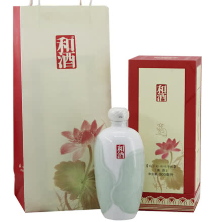 上海黄酒15°和酒荷叶釉下彩净瓶500ml黄酒礼盒单盒装