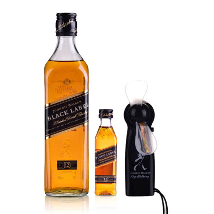 40°尊尼获加（Johnnie Walker） 黑方调配型苏格兰威士忌500ml+ 40°英国尊尼获加黑方威士忌50ml +时尚小风扇