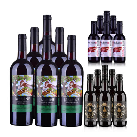 法国红酒茉莉花超级波尔多干红葡萄酒750ml(6瓶装)+智利、西班牙小酒12瓶套装