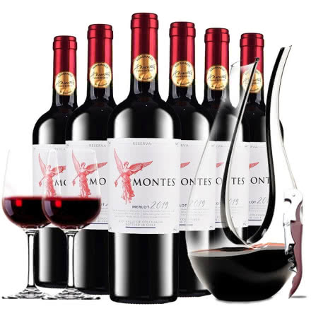 蒙特斯montes天使系列智利原瓶原装进口红酒天使珍藏梅洛干红葡萄酒整箱装750ml*6