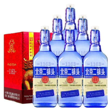 42°永丰牌北京二锅头出口型小方瓶纯粮酒蓝瓶500ml(瓶装)白酒礼盒