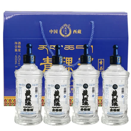 【西藏特产】藏佳纯青稞酒圣品52度浓香型白酒450ml*4瓶礼盒装白酒