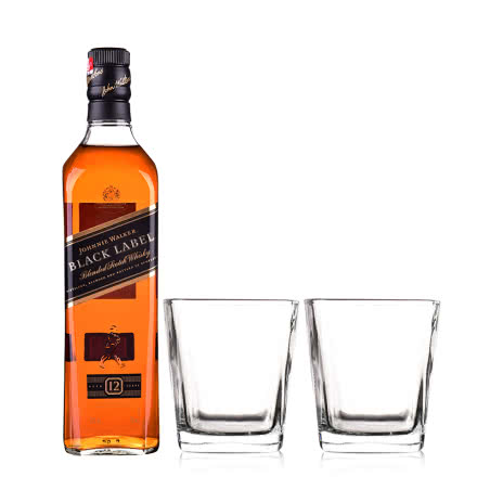 40°英国尊尼获加黑方威士忌700ml+四方古典玻璃杯*2